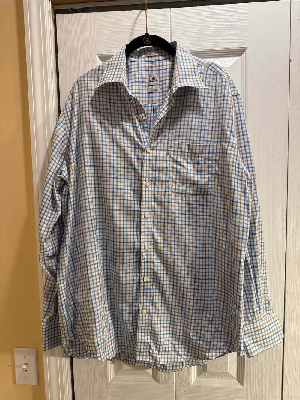 Peter Millar Blue and Tan Windowpane Button-Down Shirt